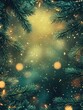 © Giovanni - 2D cartoon illustration of Christmas and New Year theme featuring fir tree branches framing a blurred background adorned with stars snowflakes and bokeh effects