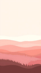 Wall Mural - Abstract illustration poster of pink mountains and grassland with sunset range with a soft, dreamy feel.
