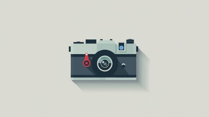 Poster - Simple, flat design illustration of a vintage camera with a long shadow.