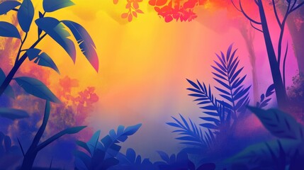 Poster - Soft eco friendly 2D cartoon illustration featuring bright easily editable colors Nature inspired backdrop with an abstract blurred gradient and mesh background