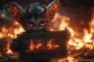 Poster - A mischievous imp with horns and a devilish grin,