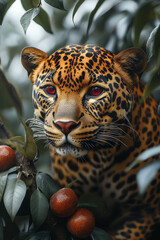 Aufkleber - A bronze leopard with ruby-spotted fur,