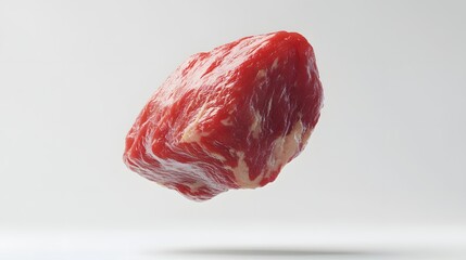 Wall Mural - 34. **A 3D render of a falling beef ribeye cap, its marbled fat and juicy texture prominent against a clean white background