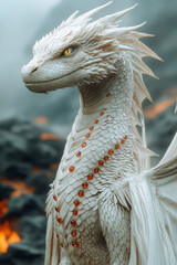 Poster - A platinum dragon with ruby-studded scales,