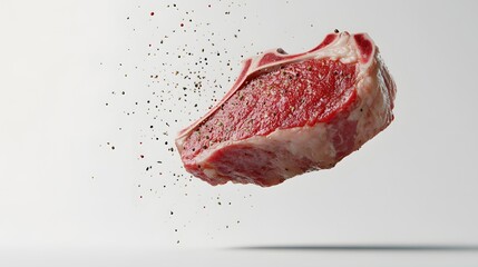 35. **A 3D render of a whole veal steak falling, its tender cuts and light seasoning set against a pristine white backdrop