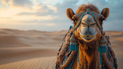 Poster - A bronze camel with emerald-studded saddlebags,