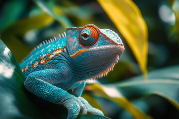 Aufkleber - A silver and emerald chameleon changing colors,