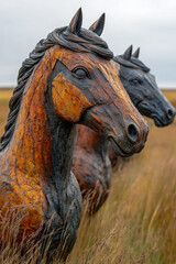 Poster - A bronze horse in mid-gallop with a flowing mane,