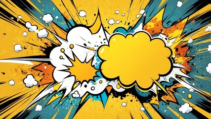 Wall Mural - yellow theme exploding pop speech bubble background, comic art style, space for text