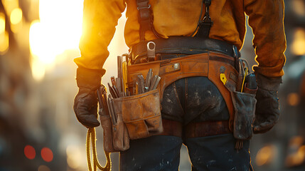 Wall Mural - “A Close-Up of the Tool Belt on an Electrician’s Waist with Various Tools”
