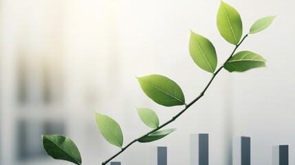 Financial chart with leaves symbolizing sustainable investment and eco-friendly finance, ideal for green economy concepts.