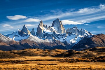 Wall Mural - High rocks in mountain valley during sunrise. Natural summer landscape