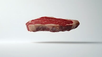 Wall Mural - 12. **A 3D render of a whole ribeye steak falling, its marbled fat and juicy texture contrasted with a clean white background