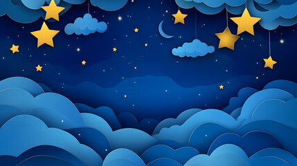 Night Starry sky with moon paper cut art background 