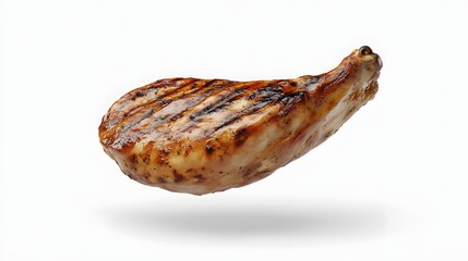 Wall Mural - 16. **A 3D render of a falling grilled chicken breast, its charred surface and juicy interior visible against a pure white background