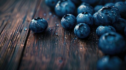 Close Up Blueberries on Wood Background