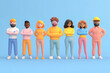 © sergign - A group of seven diverse people of different ethnicities, genders, and styles standing together, showcasing unity and diversity.