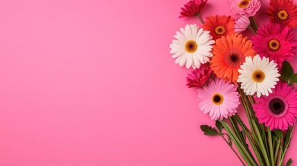 Wall Mural - Colorful Gerbera Daisies on Pink Background