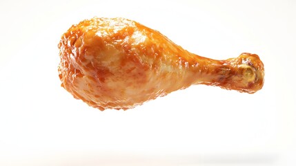 2. **A 3D render of a fresh chicken drumstick in mid-air, its golden-brown skin and details visible against a clean white backdrop