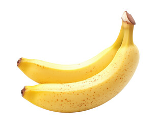 Two ripe yellow bananas resting side by side against a clean, white background