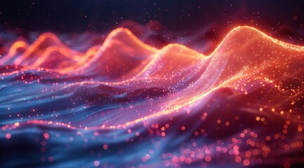 Poster - Abstract Glowing Waves in Red and Blue.