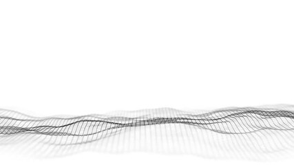 Poster - Abstract wave with black points and lines on white background. Science background with moving dots. Network connection technology. Digital structure with particles. 3d rendering.