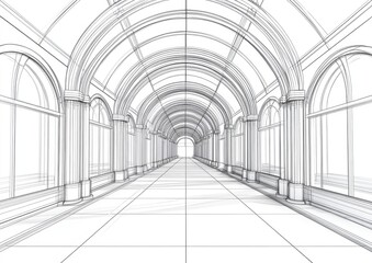 Abstract 3D illustration of architectural design in a line art style