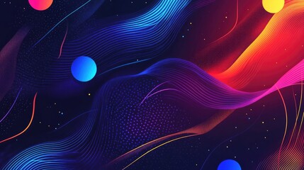 Vibrant abstract background featuring dynamic futuristic shapes in a line art style