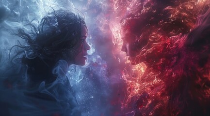 Aufkleber - Fire and Ice Abstract Portrait.