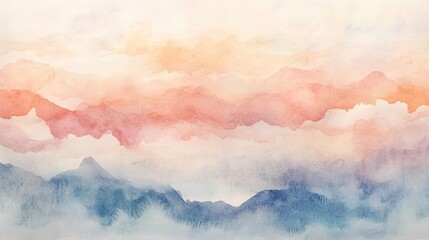 Poster - A serene watercolor landscape featuring soft hues of pink, orange, and blue, evoking tranquility and beauty in nature.