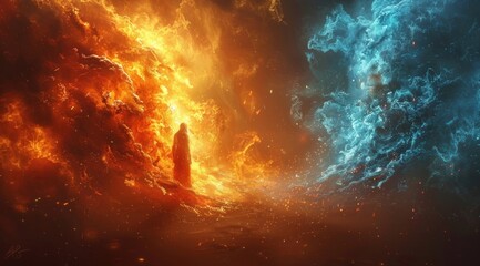Poster - Figure in a Fiery Landscape.