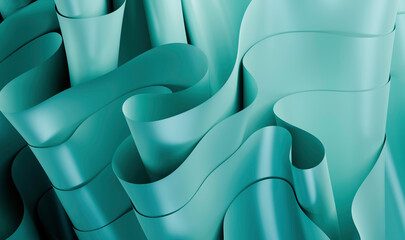 Poster - Modern Fluidity: Teal Shapes Undulating in Darkness