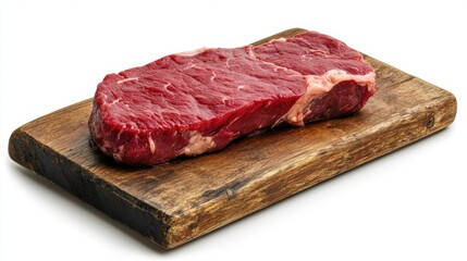 Raw Steak on Wooden Cutting Board