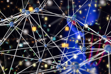 Poster - Global network. Blockchain. 3D illustration. Neural networks and artificial intelligence. Abstract
