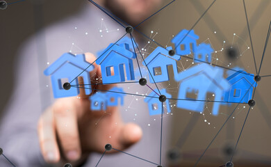 Aufkleber - home iot - Neural network 3D illustration. Big data and cybersecurity