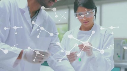Poster - Animation of molecules over diverse scientists working in lab