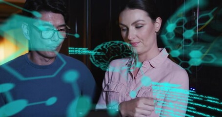 Poster - Animation of data processing with brains over diverse colleagues using tablet in server room