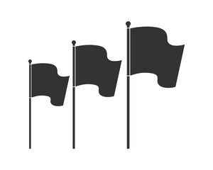Wall Mural - Three flags abstract graphic icon. Waving flags on flagstaffs sign isolated on white background. Vector illustration