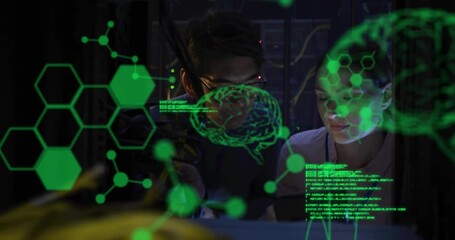 Poster - Animation of data processing with brains over diverse colleagues using tablet in server room