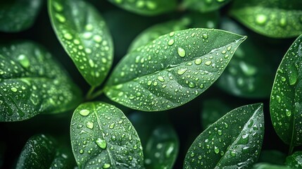 Poster - Dewy Green Leaves Macro