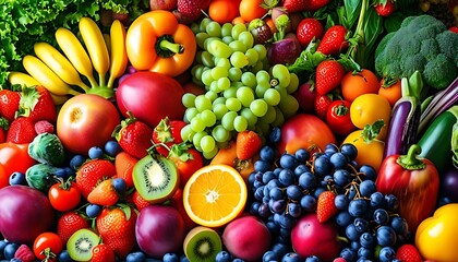 Canvas Print - A pile of richly colored fresh fruits and vegetables showcase the natural bright colors and diversity, creating a healthy and beautiful eating atmosphere.