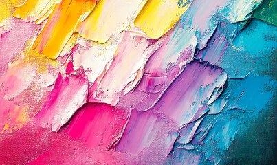 Wall Mural - Closeup of abstract rough colorful multicolored art painting texture, with oil brushstroke, pallet knife paint on canvas
