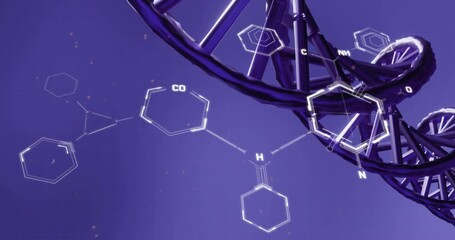 Wall Mural - Animation of scientific data processing over dna strand spinning