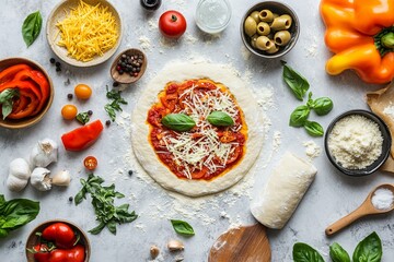 Wall Mural - Flat Lay of Fresh Ingredients for Pizza