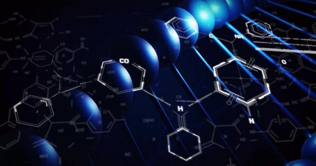 Canvas Print - Animation of scientific data processing over dna strand spinning