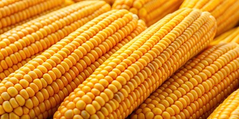 Wall Mural - Close-up of fresh yellow corn kernels, maize, agriculture, organic, farm, vegetable, harvest, raw, natural, fresh, food, crop