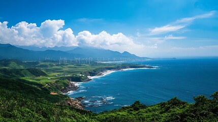 Canvas Print - Wind Turbines Along a Coastal Landscape