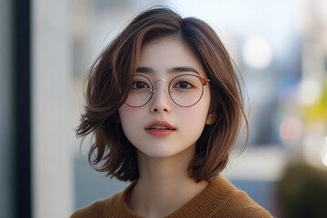 A woman with glasses and a short haircut is smiling