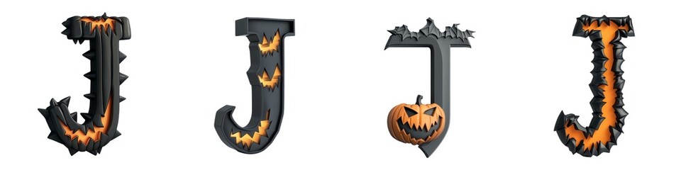 Wall Mural - Set of four decorative letter J designs featuring Halloween themes, perfect for seasonal events and creative projects.