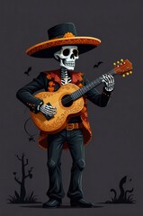 Wall Mural - halloween witch with a guitar